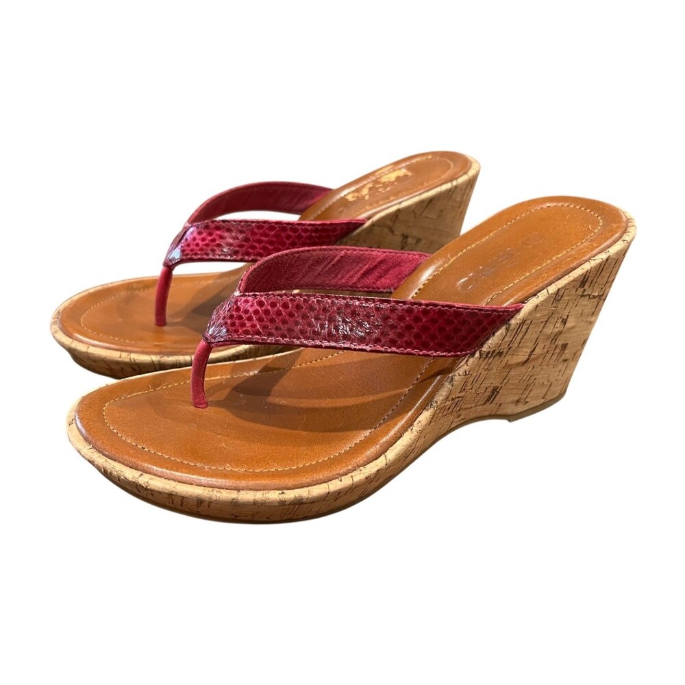 Skemo Women's Pink Leather Cork Slide Wedge Thong Sandals  Size 8
